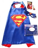 Superhero Cape and Mask Sets with bonus prize for Pretend Play, Dress Up, and Parties (Superman)