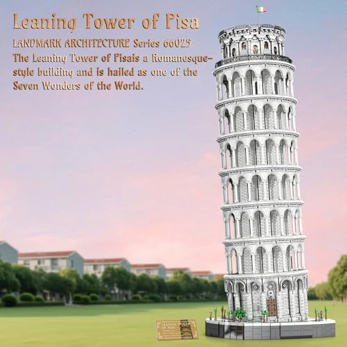 Reobrix Leaning Tower of Pisa Brick Set for Adults 66025, 7652 Pieces, Large Architectural Model Set, Famous Italian Historical Monument, Building Set for Adults from 14