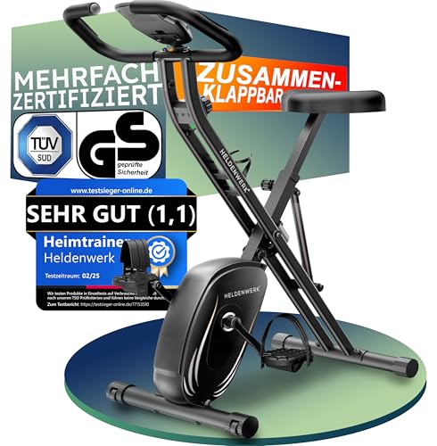 HELDENWERK® Heimtrainer Fahrrad klappbar Hometrainer TÜV/GS geprüft, leise