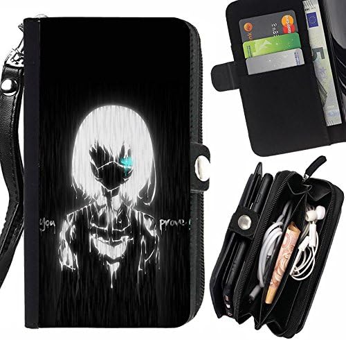 SHIMIN FOR APPLE IPHONE SE / 5 / 5S black white girl boy sad emo rain robot Zipper Wallet With Strap Card Holder Case Cover