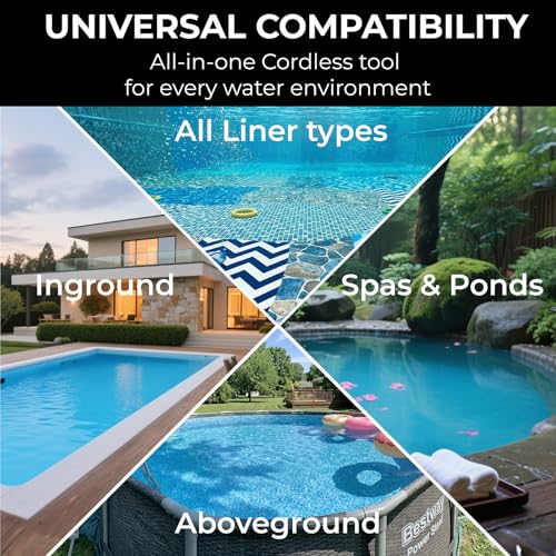 16V Cordless Handheld Pool Vacuum - 26,000Pa Hyper Suction, 3-Stage 3D Fiber Ball Micro-Filtration, Fine Filter, XL 0.3gal Canister, 7ft Pole & 2 Heads, for Inground & Above Ground Pools, Spas