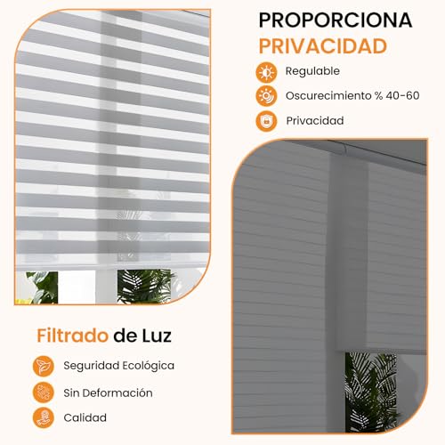 OSLIFE Persianas Enrollables para Ventana, Ajustables Cortinas Blackout para Recamara,Control de Densidad de Luz,Vertical de Doble Capa Estilo Cebra,Cocina,Sala,Oficina (Gris, 160An x 180Al cm)