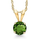 Gem Stone King 14K Yellow Gold Green Tourmaline Pendant Necklace for Women | 0.25 Cttw | Gemstone October Birthstone | Round 4MM | With 18 Inch Chain