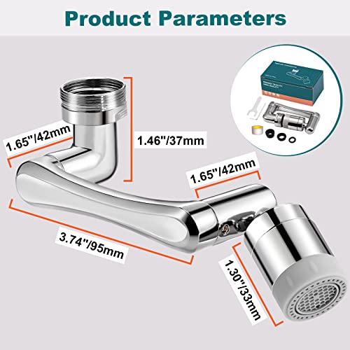 Faucet Extender, Spurtar 1080° + 360° Rotatable Multifunctional Extension Faucet, Universal Splash Filter Faucet, Faucet Extender for Bathroom Sink, Swivel Kitchen Faucet Aerator, Silver