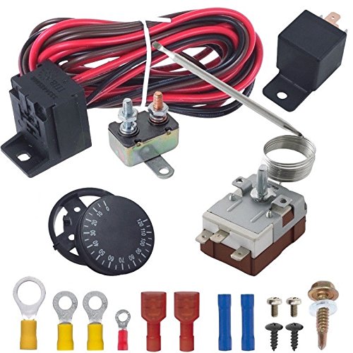 American Volt Single 12V Electric Engine Radiator Cooling Fan & Adjustable Temp Thermostat Controller Kit (12" Inch)
