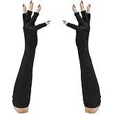 Luwint Elegant Long Fingerless Gloves - UV Protection Nails Gloves for Gel Manicures (Black)