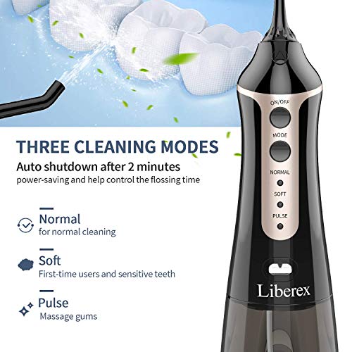 Liberex Cordless Water Flosser - Portable Oral Irrigator with 5 Jet Nozzles, IPX7 Waterproof 300ml Reservoir, 3 Modes Dental Care Teeth Jet for Teeth Braces,USB Rechargeable - Thumbnail 2