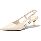 Coutgo Womens Low Kitten Heels Slingback Pumps Closed Pointed Toe Buckle Party Work Dress Shoes