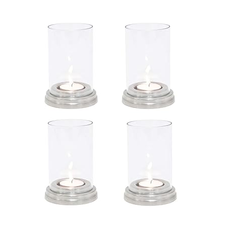 4 Stück Windlicht Giada in silber von Varia Living | Höhe 12 cm, Durchmesser 8,5 cm | Teelichthalter mit abnehmbaren Glas | K
