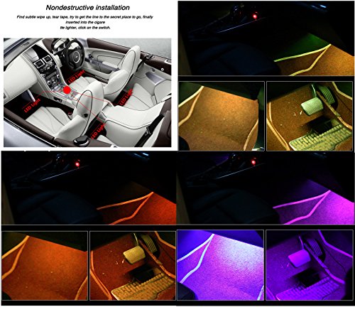 Wiipro Car Interior Underdash LED Lighting Kit - 4PCS RGB Atmosphere Floor Lights Strip with Cellphone App Bluetooth Control Music Mode for Jeep SUV Trucks Dodge Ford Harley - Thumbnail 5