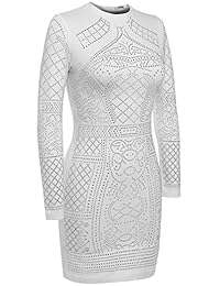 Meaneor - Vestido de cóctel para mujer de manga larga con diamantes de imitación