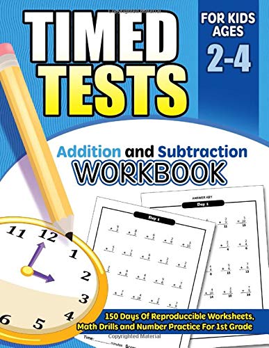 Timed Tests Addition And Subtraction Workbook For Kids Ages 2 ...