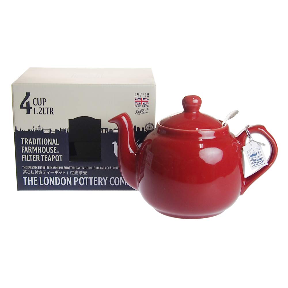London Pottery 73260 Farmhouse Loose Leaf Teapot with Infuser, Ceramic, Red, 4 Cup (1.2 Litre)
