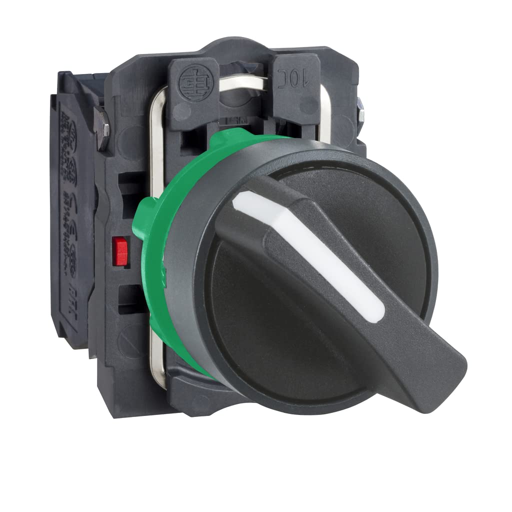 Schneider Electric Harmony XB5 - Selector Switch, Plastic, 2 Positions, Stays Put, Standard handle, 1NO + 1NC, 22 mm Mount, XB5AD25, Black