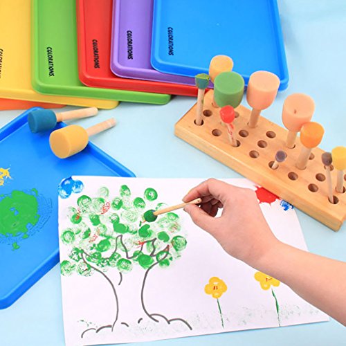 Meolin 4Pcs/set Children Painting Brush Yellow Mushroom Head Seal Sponge Wooden Handle Paint Tool - Thumbnail 4