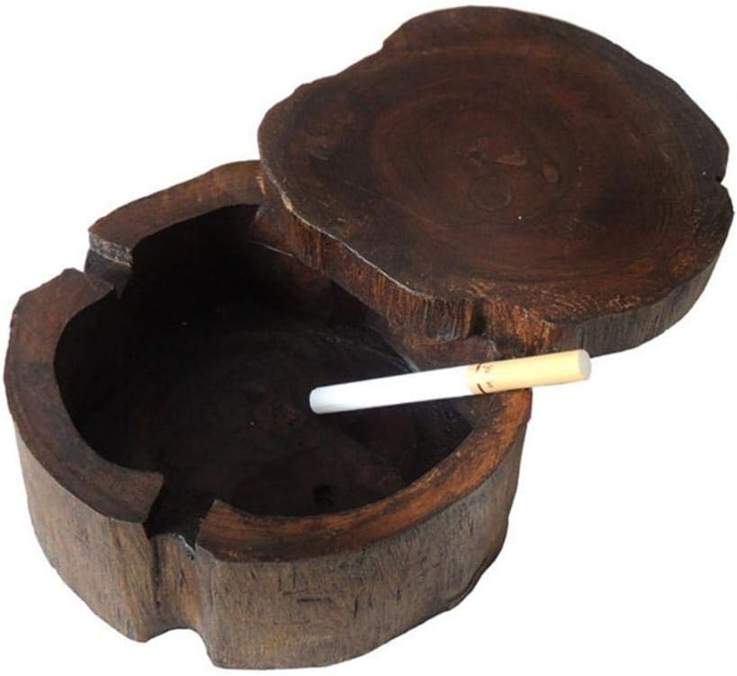 Creative Wooden Ashtray with lid Outside, Windproof Ashtray, Large Ashtray, Windy Ashtray, XL Ashtray for Outdoor use, 10x4.5cm