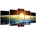 Pyradecor The Earth Canvas Prints Wall Art Outer Space Pictures Paintings Ready to Hang for Living Room Bedroom Home Decorations 5 Panels Modern Stretched Universe Landscape Artwork
