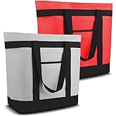 CIVJET Insulated Cooler Tote Bags, Soft Totes with Top Zipper and Sided Pockets for Food Delivery, Grocery Shopping, Travel & Beach, Large Leak Proof Thermal Delivery Bag for Frozen/Hot Foods
