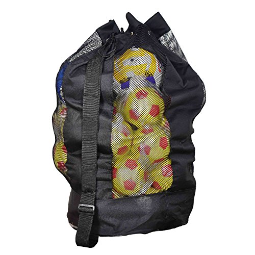 GSI Foldable Mesh Ball Storage Bag with Carrying Strap, Drawstring Closure, Alternate mesh Panels for Football, Basketball, Volleyball, Handball and Other Inflatable Balls (18 Balls)