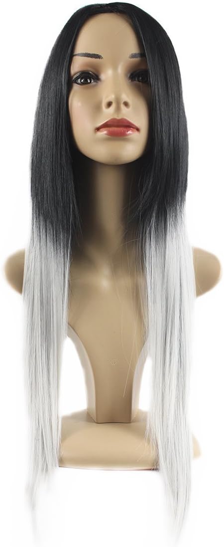 Xiaoyu 65cm Long Straight Black and Gray Gradient Female Wig, black + grey