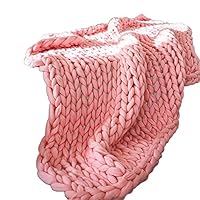 Springdoit Knit Luxury Throw Blanket Small to Large Cable Knitted Premium Soft Cozy Polyester Chenille Bulky Blankets for Cuddling up in Bed, on The Couch or Sofa - 39" x 39",Pink