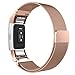 Glink Replacement Bands for Fitbit Charge 2, Stainless Steel Milanese Metal Wristband (5.5”-8.1”), Rose Gold