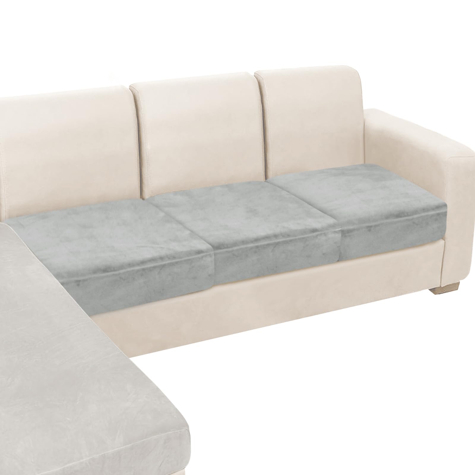 Photo 1 of NAISI Couch Cushion Covers 3 Pieces Velvet Stretch Sofa Seat Covers or Backrest Covers Soft Individual Couch Covers for Sectional Sofa(3 Pcs for 3-Seat Cushion,Light Grey)