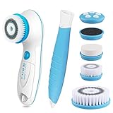DBPOWER 6-in-1 Waterproof Electric Facial and Body Cleansing Brush with Detachable Handle, Blue