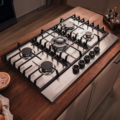 Bolero Squad GN 5200F - Piastra a gas a 5 fuochi in acciaio inox, 11 kW, pronta per gas naturale, acciaio inox, griglie complete in ghisa, bruciatore wok, accensione elettrica