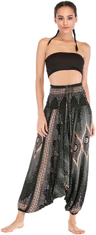 iYBUIA Women Casual Peacock Print Summer Loose Yoga Trousers Baggy Boho Aladdin Jumpsuit Harem Pants