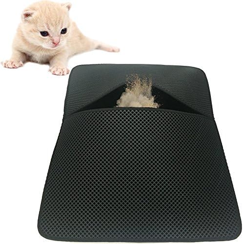 Large Black Kitty Mat for Prevents Litter Scatter Water-Proof Double-Layer Cat Litter Mat with Honeycomb