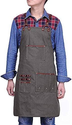Luxury Canvas Work Apron Heavy Duty Water Resistant Tools Aprons Adjustable Cross-Back Straps Workshop Carpenter Chefs (Army Green)