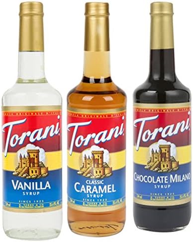 Torani Syrup Coffee Variety Pack of Three Best Flavors - Vanilla, Caramel Classic, Chocolate Milano, 3-count, 25.4-ounce Bottles