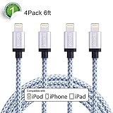 Xcords(TM) 4Pack 6Ft Nylon Braided 8 Pin Lightning to USB Cable Data Syncing Cord Compatible with iPhone 7/ 7 Plus/6/ 6 Plus/ 6s/ 6s Plus /5/5s/5c/SE/iPad/iPod/Beats Pill+(white)
