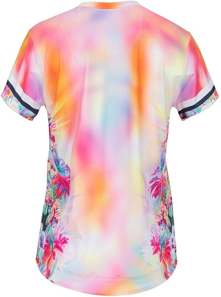 Lucky In Love Women`s Short Sleeve Tennis Top Techno Tropic (Large Punch) at  Women’s Clothing store