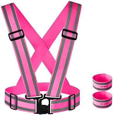 Owish Reflective Vest with Hi Vis Bands Fully Adjustable &amp; Multi-purpose: Running, Cycling, Motorcycle Safety, Dog Walking High Visibility Day And Night Neon Pink