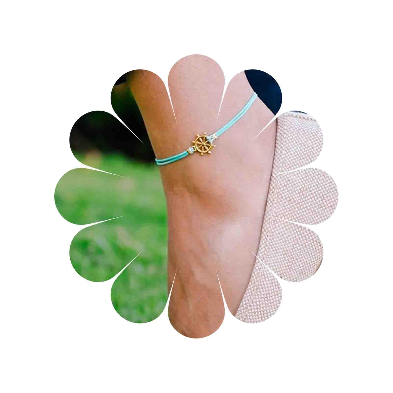 Yienate Boho Anklets Simple Rudder Ankle Bracelet Charm Dainty Summer Barefoot Beach Anklet Foot Jewelry for Women and Girls (Silver)