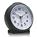 Plumeet Non Ticking Travel Alarm Clock with Snooze and Nightlight, Cute Colour for Kids, Ascending Sound Alarm, Easy to Set, Handheld Sized, Battery Powered (Black)