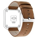 Henoda 23mm Genuine Leather Bands Bracelet Strap for Fitbit Blaze Smart Fitness Watch (Wood Brown (Retro Style), S/P Size)