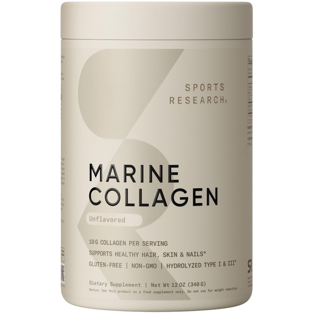 Sports Research Marine Collagen Peptides Powder - Sourced from Wild-Caught Fish, Pescatarian Friendly, Keto Certified & Non-GMO Verified - Easy to Mix in Water or Juice! (34 Servings)