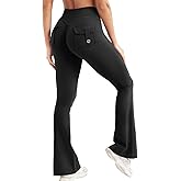 QOQ Flare Leggings with Pockets for Women Workout Scrunch Flare Leggings Tummy Control Gym Yoga Pants Wide Leg