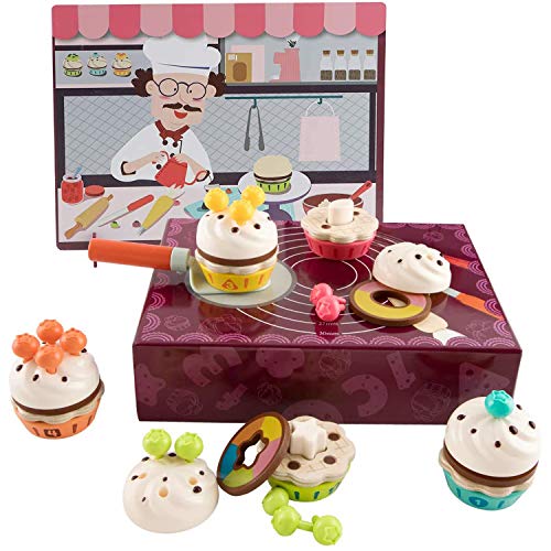 TOP BRIGHT Cupcake-Spiel Rollenspiel-Set - Cupcake Kinder-Spielzeug aus Holz für Kinder von 3-6 - inkl. Spatel, Kekse…