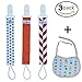GAD Baby Pacifier Clips Set: 3-Pack Pacifier Holders + Baby Bib Gift/Cute, Colorful, Durable Baby Soother Holders w/ Safe Plastic Clips/ Top Quality Unisex Baby Accessory/Best Baby Shower Gifting Idea