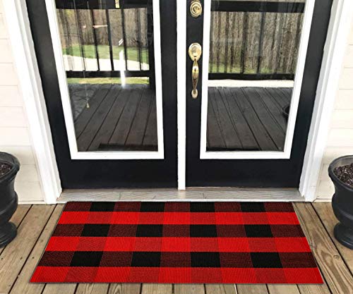 Levinis Buffalo Plaid/Check Indoor/Outdoor Rug- Checkered Outdoor Rug, Outdoor Plaid Doormat for Front Porch/Kitchen/Laundry Room Welcome Layered Mat, 23.6'' x 51.2''