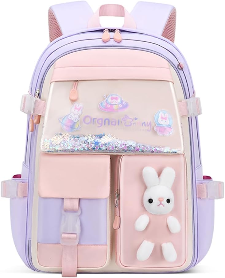 Bansusu Kawaii Bunny Large Girls Backpack Purple 32x17x45cm Bookbag