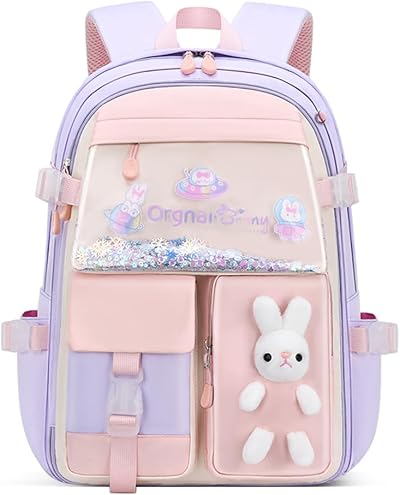 Bansusu Kawaii Bunny Large Girls Backpack Purple 32x17x45cm Bookbag