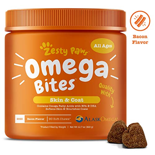 Zesty Paws Omega 3 Alaskan Fish Oil Chew Treats for Dogs - with AlaskOmega for EPA & DHA Fatty Acids - Itch Free Skin - Hip & Joint Support + Heart & Brain Health