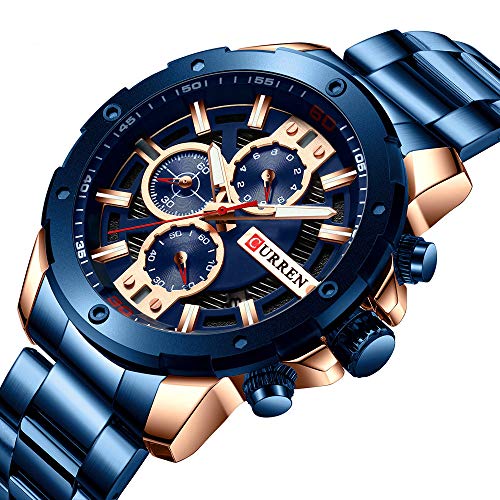 Relojes Hombres Acero Inoxidable Banda Cuarzo Reloj Militar Cronógrafo Reloj Masculino Moda Deportiva Reloj Impermeable - Imagen 3