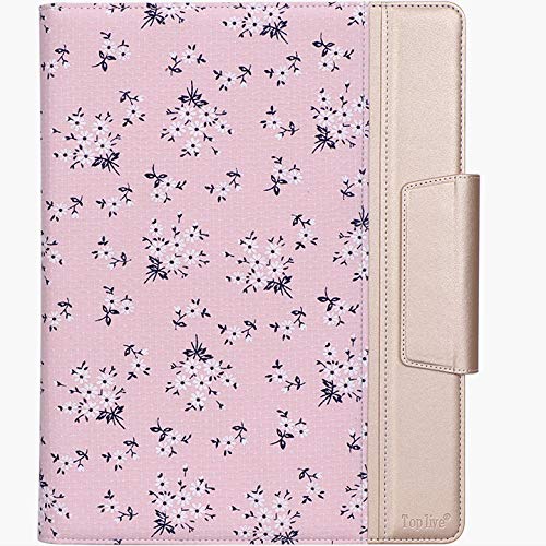 Toplive Portfolio Case Padfolio, Executive Business Document Organizer with Letter Size Clipboard, Card Holder, Tablet Sleeve(10.5), Perfect for Business School Office Conference,Floral Pink