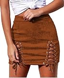 Aliwendy Women Sexy Criss Cross Tight Bodycon High Waist Faux Suede Stretch Mini Skirt